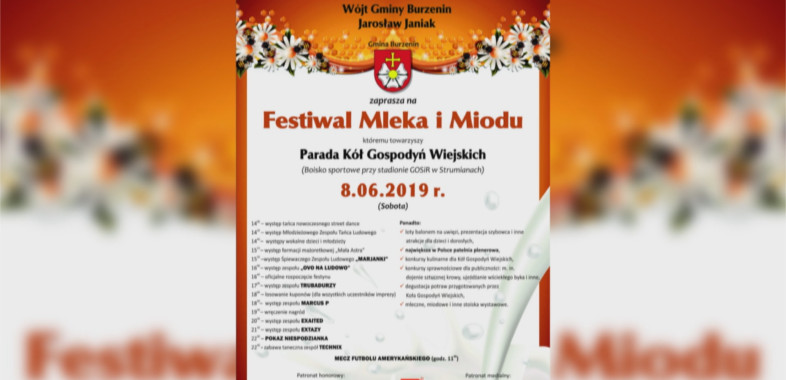 Festiwal Mleka i Miodu w Burzeninie 2019 – zapowiedź